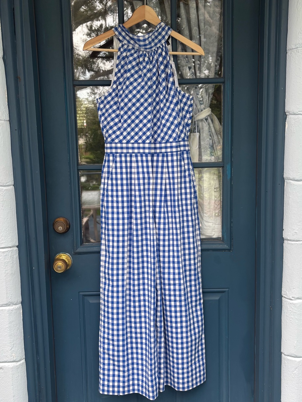 NWT - J. Crew Blue and White Gingham Halter Jumpsuit